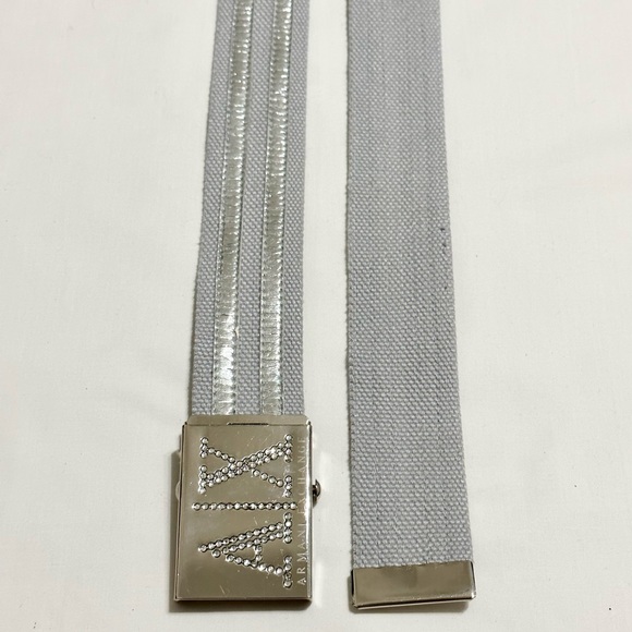 A/X Logo Silver Rhinestone Buckle Belt, Heather Gray Fabric Silver Leather - M - Picture 5 of 11